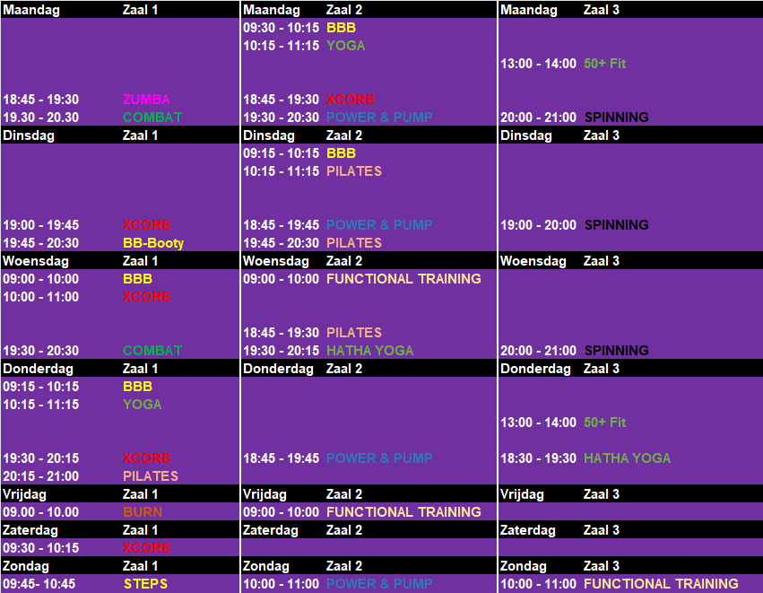 Lesrooster sportschool Ede Lesrooster sportschool Ede