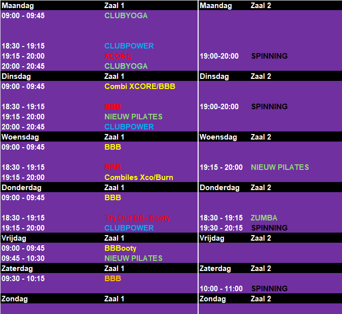 Lesrooster sportschool Barneveld Lesrooster sportschool Barneveld